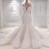 Luxurious Off the Shoulder Mermaid Wedding Dress New Arrival Lace AppliquesBridal Gowns-showprettydress