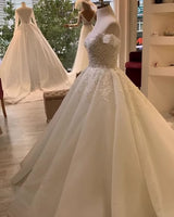 luxurious Off the ShoulderAppliques A line Ball Gowns Princess Bridal Gowns-showprettydress