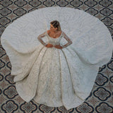 Luxurious Princess Ball Gown Long Sleevess Sparkly sequins Bridal Gowns with Sweep Train-showprettydress