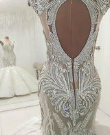 Luxurious Sleeveless Appliques Rhinestones Mermaid Wedding Bridal Gowns-showprettydress