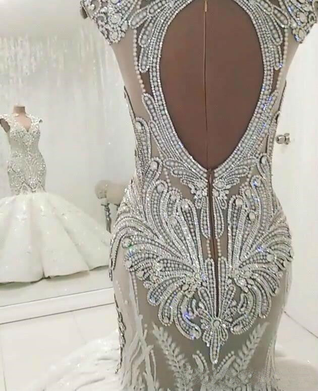 Luxurious Sleeveless Appliques Rhinestones Mermaid Wedding Bridal Gowns-showprettydress