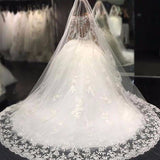 Luxurious Tulle Appliques Scoop Long Sleeves Crystal Wedding Dress-showprettydress