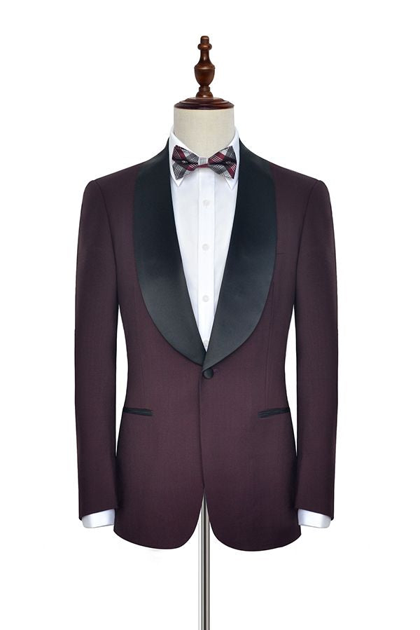 Luxury Black Shawl Collor One Button Burgundy Wedding Suits for Men-showprettydress