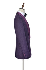 Luxury Dark Purple One Button Wedding Tuxedos Silk Shawl Lapel Jacquard Prom Suits-showprettydress
