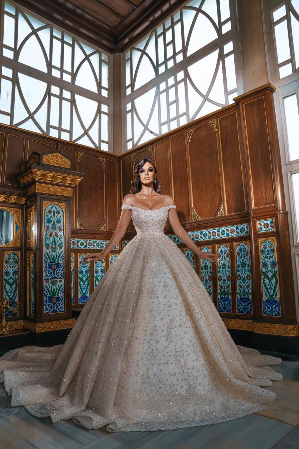 Luxury Long Princess Off-the-shoulder Sequined Wedding Dresses with slit-showprettydress