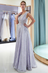 MARNIE A-line Sleeveless Lace Appliques Flowers Formal Dresses-showprettydress