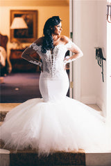 Mermaid Deep V-neck Floor Length Tulle Applique Wedding Dress-showprettydress