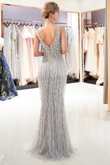 Mermaid Deep V-neck Sleeveless Tassel Beading Party Dresses-showprettydress