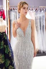 Mermaid Deep V-neck Sleeveless Tassel Beading Party Dresses-showprettydress