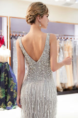 Mermaid Deep V-neck Sleeveless Tassel Beading Party Dresses-showprettydress