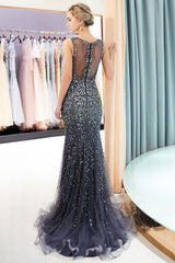 Mermaid Floor Length V-neck Sleeveless Crystals Beading Formal Party Dresses-showprettydress