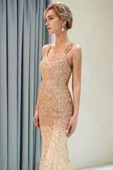 Mermaid Floor Length V-neck Sleeveless Crystals Beading Formal Party Dresses-showprettydress
