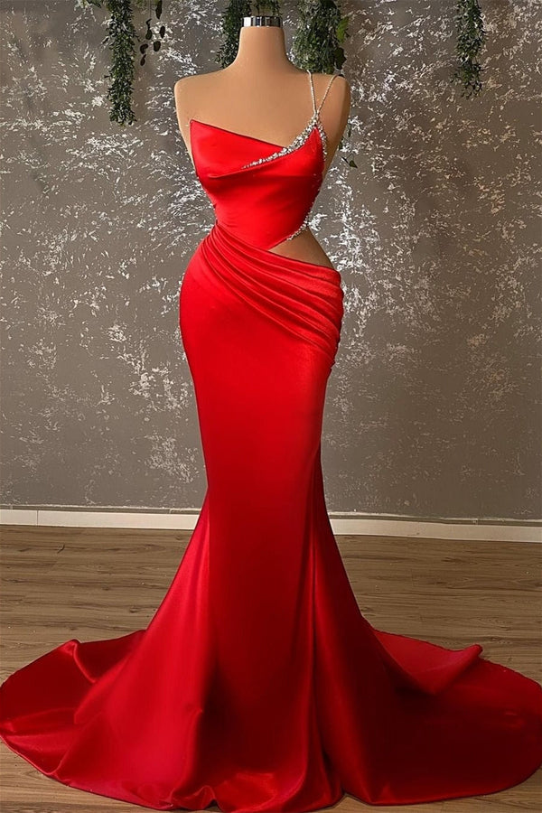Mermaid High Split Asymmetrical Spaghetti strap Floor-length Prom Dress-showprettydress