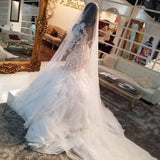 Mermaid Lace Appliques Tulle Wedding Dresses Long Sleevess Delicate Bridal Gowns-showprettydress