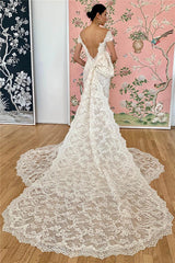 Mermaid Lace Off the shoulder Formal Dresses Backless Bridal Gowns-showprettydress