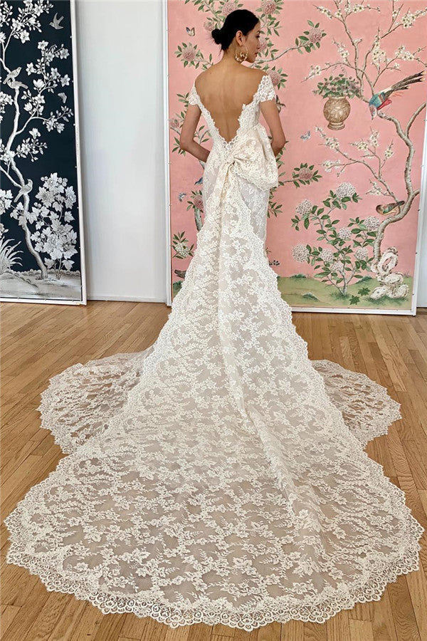 Mermaid Lace Off the shoulder Formal Dresses Backless Bridal Gowns-showprettydress