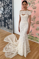 Mermaid Lace Off the shoulder Formal Dresses Backless Bridal Gowns-showprettydress