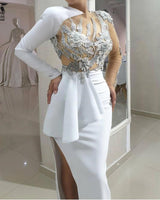 Mermaid One shoulder High split White Illusion neck Wedding Dress-showprettydress