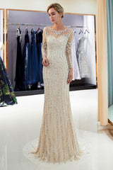 Mermaid Sequined Pattern Long Sleevess Evening Dresses-showprettydress