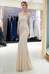 Mermaid Sequined Pattern Long Sleevess Evening Dresses-showprettydress