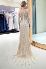 Mermaid Sequined Pattern Long Sleevess Evening Dresses-showprettydress