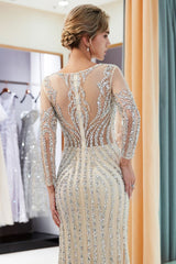 Mermaid Sequined Pattern Long Sleevess Evening Dresses-showprettydress