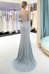 Mermaid Sequined Pattern Long Sleevess Evening Dresses-showprettydress