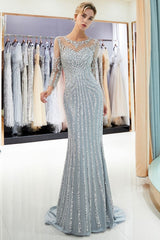 Mermaid Sequined Pattern Long Sleevess Evening Dresses-showprettydress