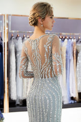 Mermaid Sequined Pattern Long Sleevess Evening Dresses-showprettydress
