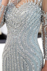 Mermaid Sequined Pattern Long Sleevess Evening Dresses-showprettydress