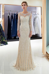 Mermaid Sequined Pattern Long Sleevess Evening Dresses-showprettydress