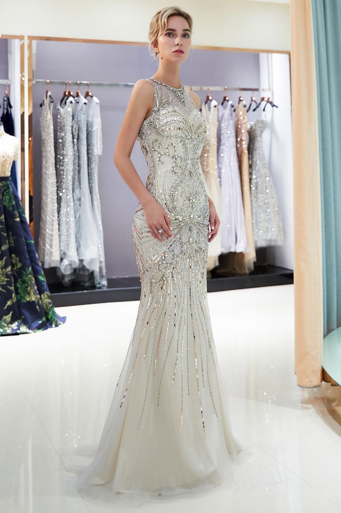 Mermaid Sleeveless Long Evening Dresses with Gorgeous Beading-showprettydress