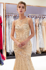 Mermaid Sleeveless Long Evening Dresses with Gorgeous Beading-showprettydress