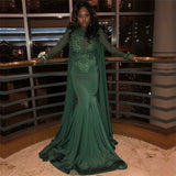 Mermaid Small Round Collar Long Sleeves Floor Length Beaded Applique Prom Dress With Cloak-showprettydress