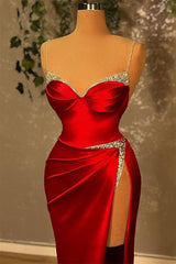 Mermaid Spaghetti strap Sweetheart Floor-length Sleeveless Sequined High Split Prom Dress-showprettydress