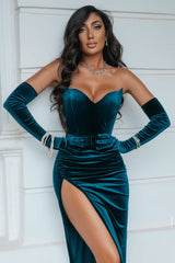 Mermaid Strapless Sweetheart High Split Floor-length Sleeveless Prom Dress-showprettydress