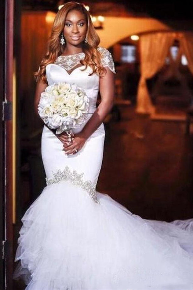 Mermaid Sweetheart Court Train Tulle Lace Beading Wedding Dress-showprettydress