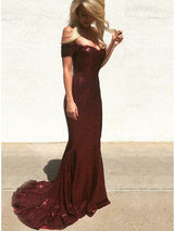 Mermaid Sweetheart Portrait Floor Length Paillette Charmeuse Evening Dress-showprettydress