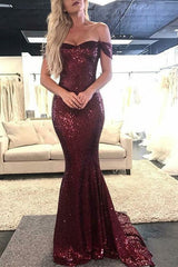 Mermaid Sweetheart Portrait Floor Length Paillette Charmeuse Evening Dress-showprettydress