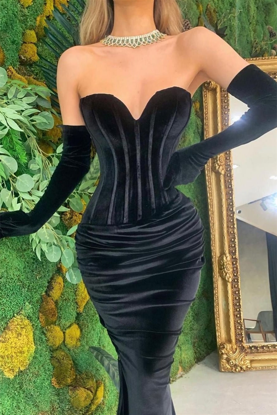 Mermaid Sweetheart Strapless Sleeveless Floor-length Prom Dress-showprettydress