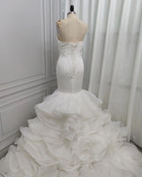 Mermaid V-neck Long Train Chiffon Lotus Leaf Hem Wedding Dress-showprettydress