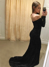 Mermaid V-neck Off-the-shoulder Long Sleeves Floor Length Evening Dress-showprettydress