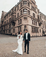 Mermaid Wedding Dress Long Sleeves Satin Bridal Gowns-showprettydress