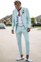Mint Green Slim Fit Mens Suits Groomsmen Wear Two Pieces Notched Lapel Formal Prom Suit-showprettydress