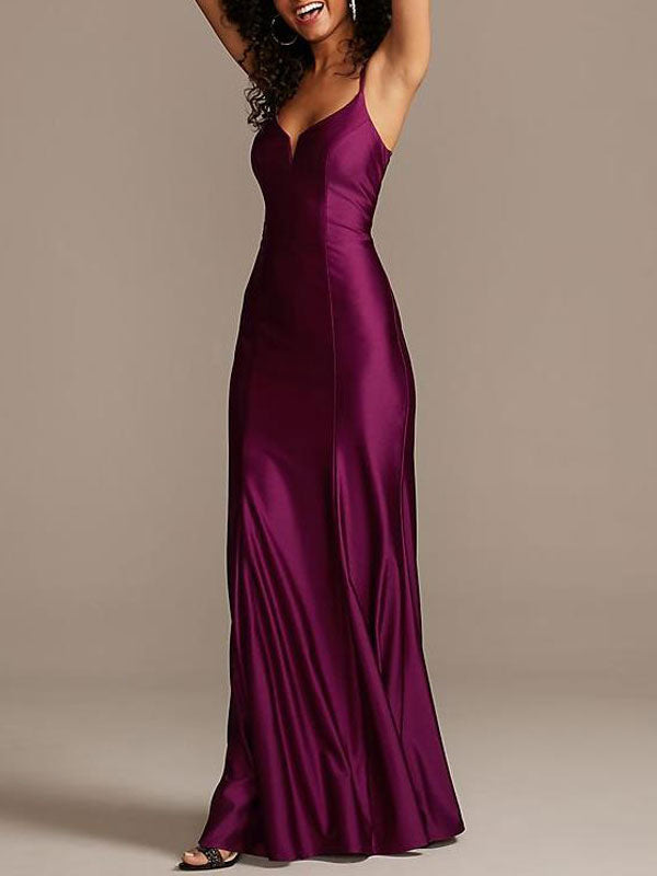 Modern Elastic Silk Like Satin Sheath Long Bridesmaid Dresses-Showprettydress