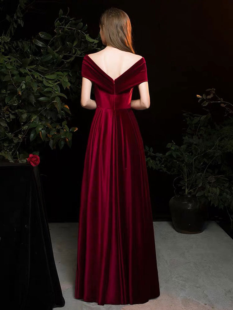 Modern Evening Dress A Line V Neck Matte Satin Floor Length Pleated Social Party Dresses-showprettydress