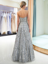 Modern Evening Dresses Long Strapless Sequin Light Grey Floor Length Luxury Women Pageant Dress-showprettydress