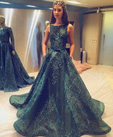 Modern Jewel A-line Beading Sleeveless Sweep Train Prom Party Gowns-showprettydress