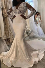 Modern Lace Trumpet/ Mermaid Wedding Dresses White Chic Wedding Dress-showprettydress