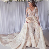 Modern Long Sleeves Lace Mermaid Overskirt Wedding Dress Bridal Gowns-showprettydress